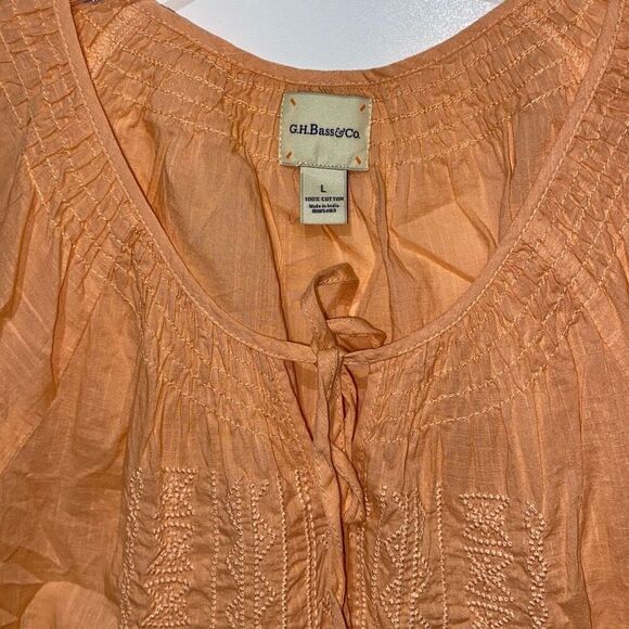 G.H. Bass & Co. Women's Orange Embroidered Short Sleeve Peasant Top Size Large - Picture 2 of 7